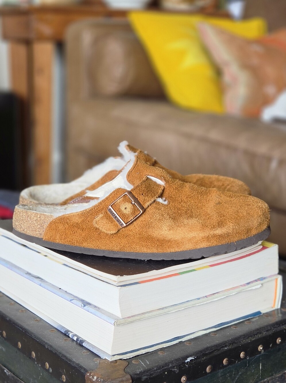 Birkenstock Mens Boston Suede Shearling Clogs - Mink Camel